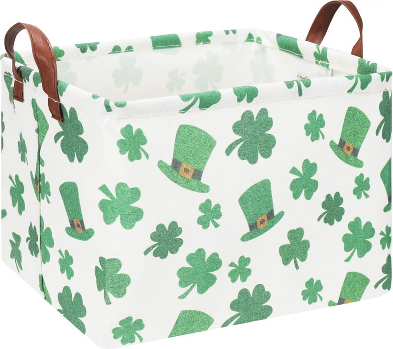 CLOCOR Four-leaf Clover Basket Empty,Rectangular St. Patrick's Day Gift Basket for Boys and Girls,Kids Toys Storage Bin,Baby Room Decor(Clover) - Image 1